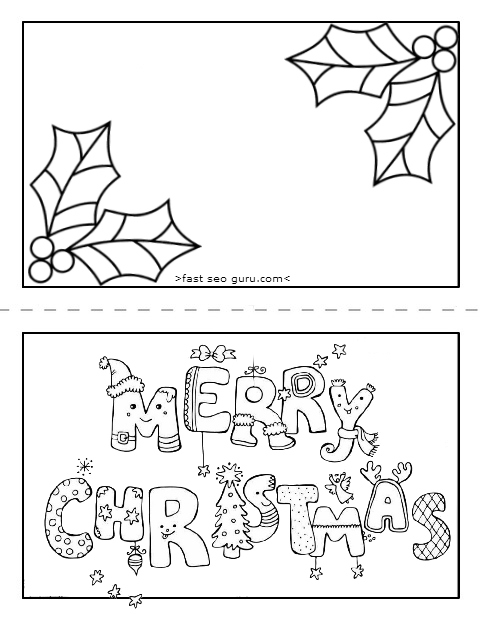 Printable merry christmas card coloring page for kids